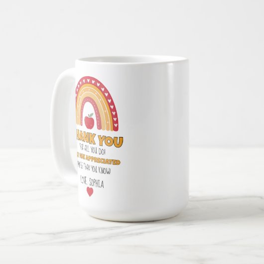 Teacher Appreciation Mug – Thank You Rainbow Koffiemok (Voorkant links)