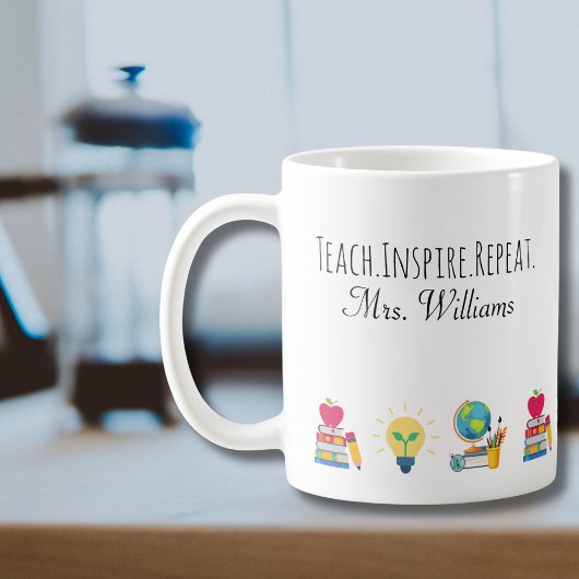 Teacher Appreciation Teach Inspire Repeat Custom Koffiemok