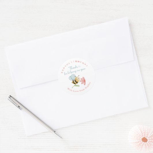 Teacher Appreciation Thank You Bee Cute Ronde Sticker (Envelop)