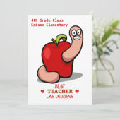 Teacher Appreciation Worm in Apple Naam toevoegen Bedankkaart (Staand voorkant)