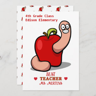 Teacher Appreciation Worm in Apple Naam toevoegen Bedankkaart