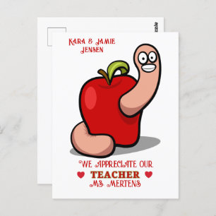 Teacher Appreciation Worm in Apple Naam toevoegen Briefkaart