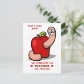 Teacher Appreciation Worm in Apple Naam toevoegen Briefkaart (Staand voorkant)