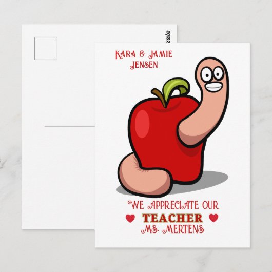 Teacher Appreciation Worm in Apple Naam toevoegen Briefkaart (Voorkant / Achterkant)