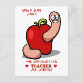 Teacher Appreciation Worm in Apple Naam toevoegen Briefkaart (Voorkant)