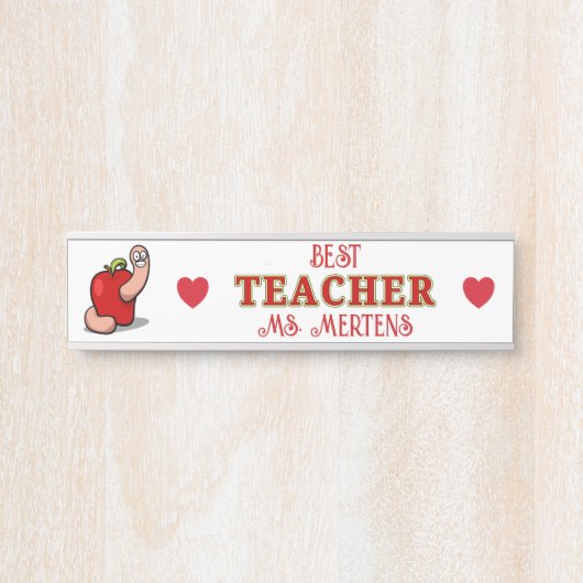 Teacher Appreciation Worm in Apple Naam toevoegen Deurbordje (Voorkant)