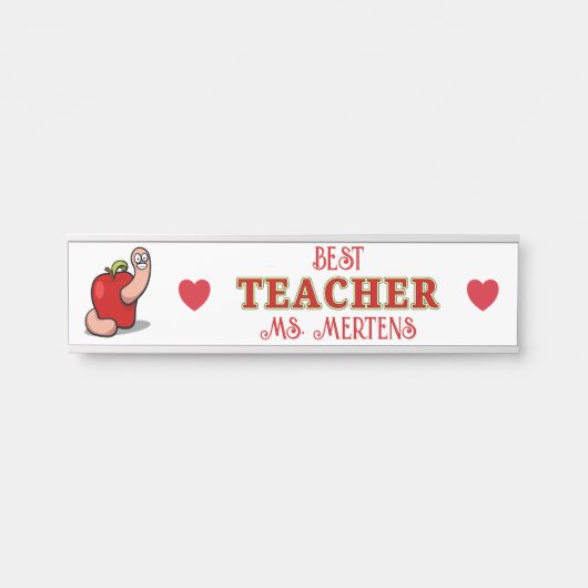 Teacher Appreciation Worm in Apple Naam toevoegen Deurbordje (Voorkant)