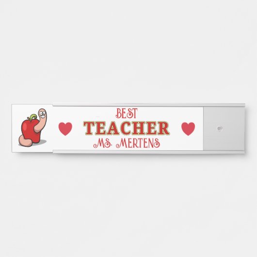 Teacher Appreciation Worm in Apple Naam toevoegen Deurbordje (Voorkant)