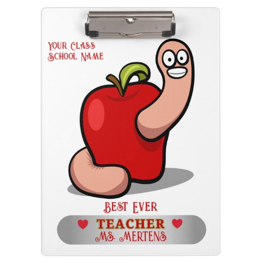 Teacher Appreciation Worm in Apple Naam toevoegen Klembord (Voorkant)