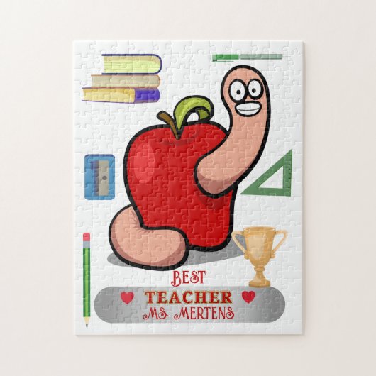 Teacher Appreciation Worm in Apple Naam toevoegen Legpuzzel (Verticaal)