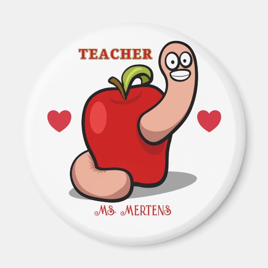 Teacher Appreciation Worm in Apple Naam toevoegen Magneet (Voorkant)