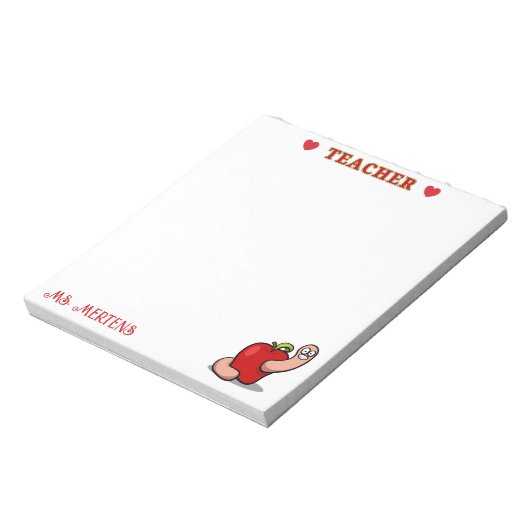 Teacher Appreciation Worm in Apple Naam toevoegen Notitieblok (Linkerzijde)