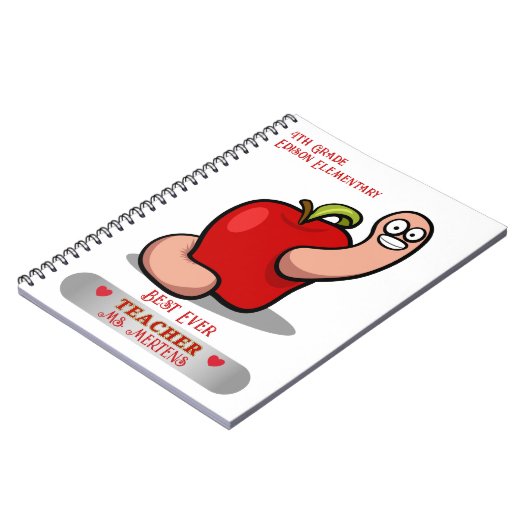 Teacher Appreciation Worm in Apple Naam toevoegen Notitieboek (Linkerzijde)