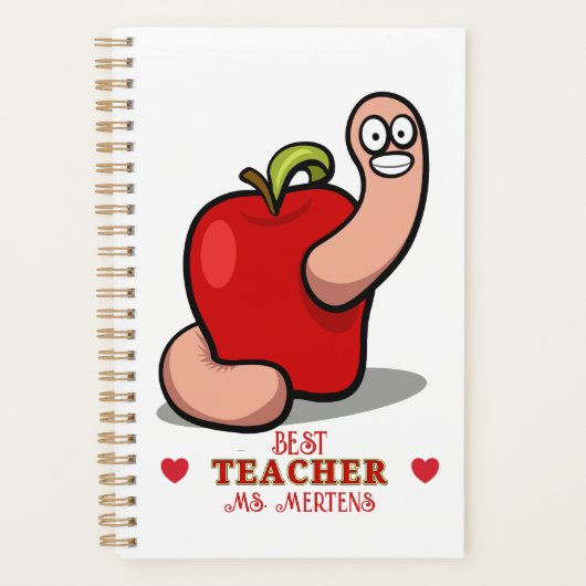 Teacher Appreciation Worm in Apple Naam toevoegen Planner (Voorkant)