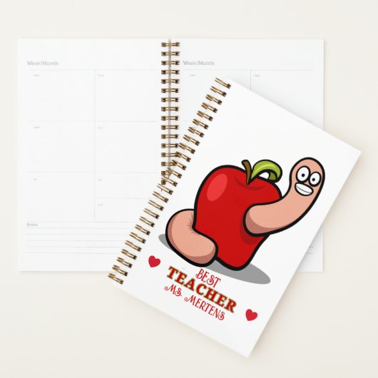 Teacher Appreciation Worm in Apple Naam toevoegen Planner (Display)