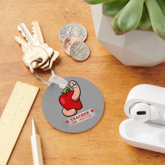 Teacher Appreciation Worm in Apple Naam toevoegen Sleutelhanger (Bureau)