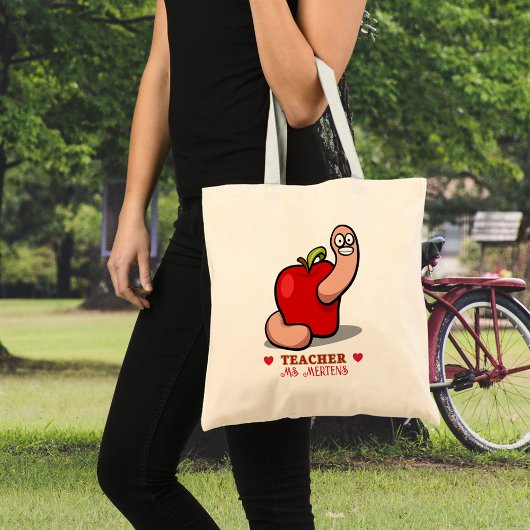Teacher Appreciation Worm in Apple Naam toevoegen  Tote Bag