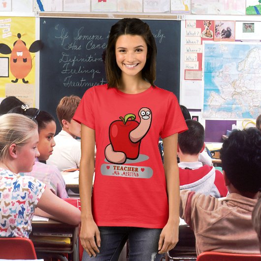 Teacher Appreciation Worm in Apple Naam Vrouwen T-shirt