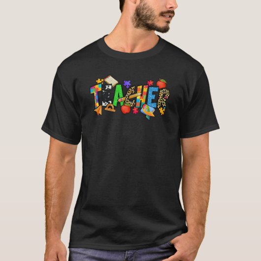 Teacher Autism Awareness Month Puzzle Piece Teache T-shirt (Voorkant)