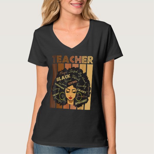 Teacher Black Women Black History Queen Melanin Af T-shirt (Voorkant)