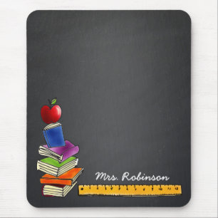 Teacher Book Stack met Apple Chalkboard Monogram Muismat