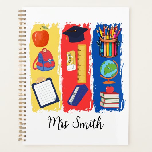Teacher Bright Color Brushstroke Personaliseren Planner (Voorkant)