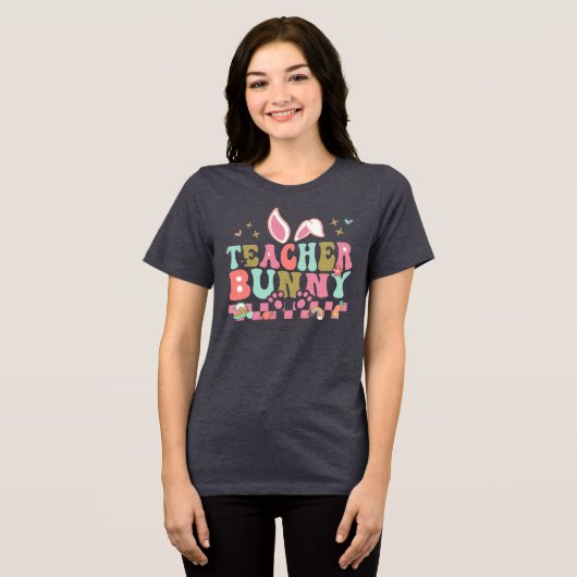 Teacher Bunny Graphic Tri-Blend Shirt (Voorkant volledig)