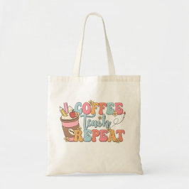 Teacher Canvas tas, Teach Coffee Herhaal Trendy Ta Tote Bag