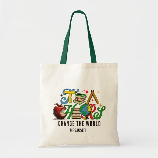Teacher Change The World Colorful School Tote Bag (Voorkant)