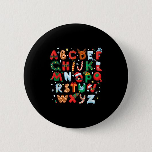 Teacher Christmas Alphabet Back To School Holiday Ronde Button 5,7 Cm (Voorkant)