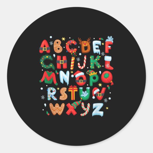 Teacher Christmas Alphabet Back To School Holiday  Ronde Sticker (Voorkant)