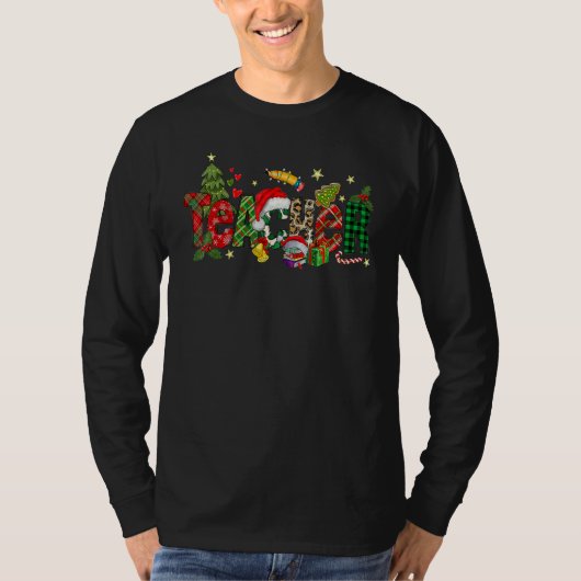 Teacher Christmas Books Santa Leopard Plaid Cakes  T-shirt (Voorkant)
