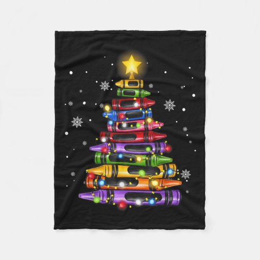 Teacher Crayon Christmas Tree Lights Student Schoo Fleece Deken (Voorkant)