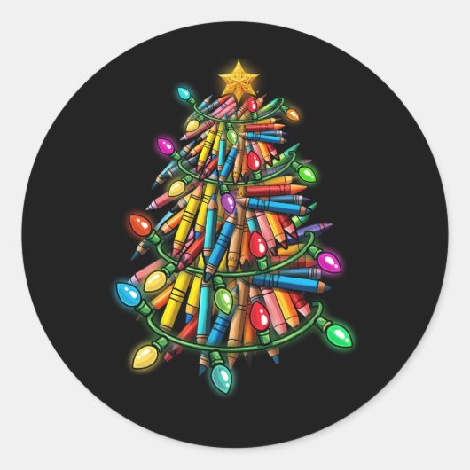 Teacher Crayon Kerstboom Vorm Licht Surround Ronde Sticker (Voorkant)