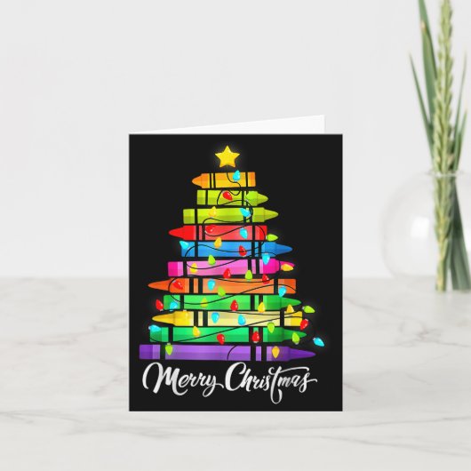 Teacher Crayon Merry Christmas Tree Lights School  Kaart (Voorkant)