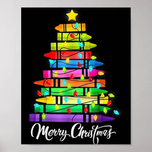 Teacher Crayon Merry Christmas Tree Lights School  Poster (Voorkant)
