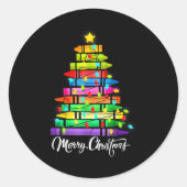Teacher Crayon Merry Christmas Tree Lights School  Ronde Sticker (Voorkant)