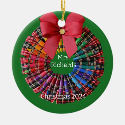 Teacher Crayon Wreath gepersonaliseerd Ornament (Voorkant)