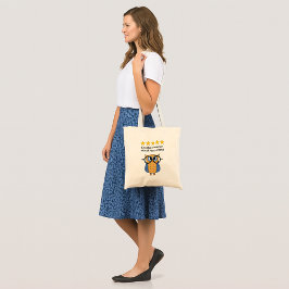 Teacher custom text school owl tote bag