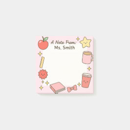 Teacher Cute Pink Personalize Post-It Sticky Notes
