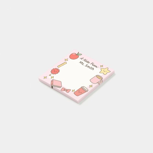 Teacher Cute Pink Personalize Post-It Sticky Notes (Schuin)