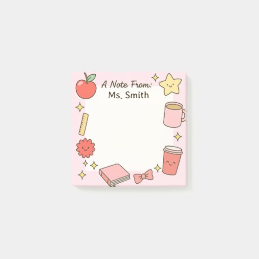 Teacher Cute Pink Personalize Sticky Notes (Voorkant)
