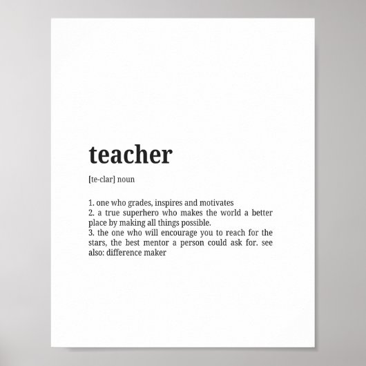 Teacher Definition Dictionary Wall Art Poster (Voorkant)