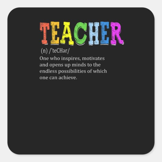 Teacher Definition Teacher Appreciation Vierkante Sticker (Voorkant)
