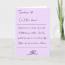 Teacher Definition Thank You Card