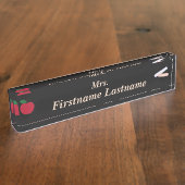 Teacher Desk Nameplate – Custom Black – Red Apple Naambordje (Zijkant)