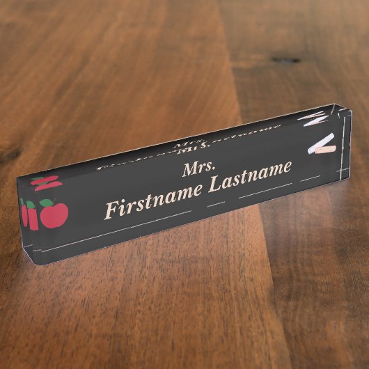 Teacher Desk Nameplate – Custom Black – Red Apple Naambordje (Zijkant)