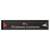 Teacher Desk Nameplate – Custom Black – Red Apple Naambordje (Voorkant)