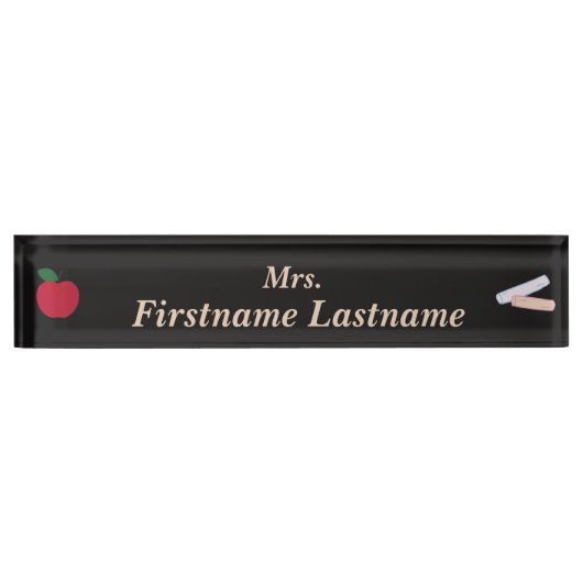 Teacher Desk Nameplate – Custom Black – Red Apple Naambordje (Voorkant)