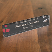 Teacher Desk Nameplate – Custom Black – Red Apple Naambordje (Zijkant)